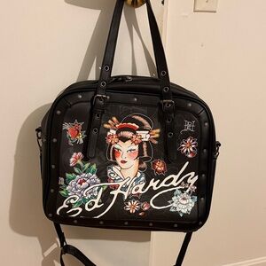 Ed Hardy Black Floral Graphic Laptop Bag